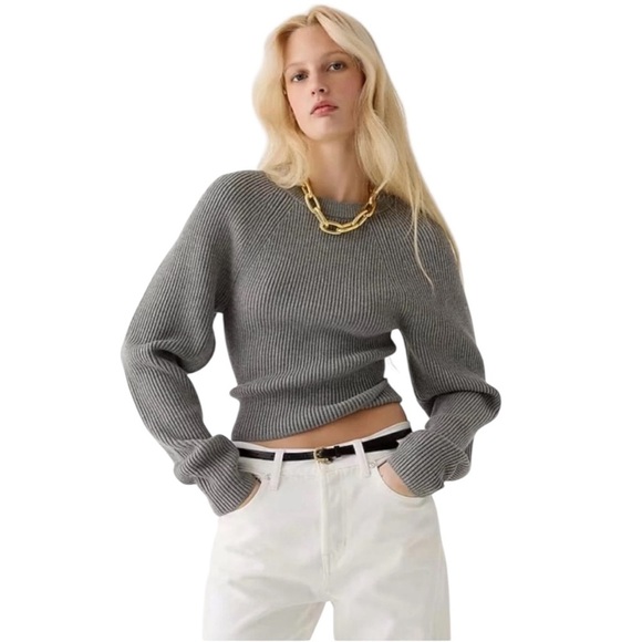 J. Crew Sweaters - NEW J. Crew Raglan Fitted Waist Ribbed Crewneck Sweater Plus Size XXL Gray Crop